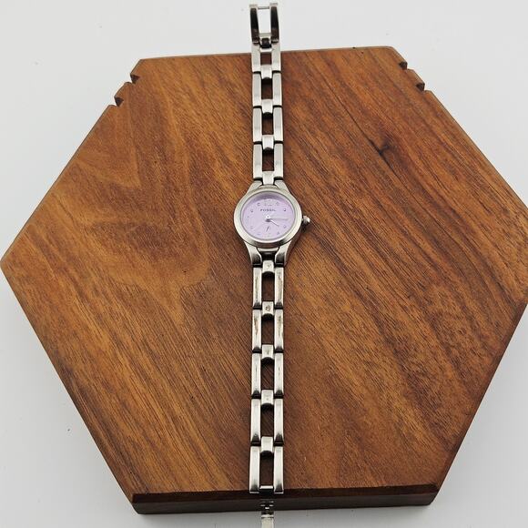 Fossil Silver Tone Purple Dial Watch Open Link Y2K Style Bracelet Band ES-9091 - Picture 4 of 7